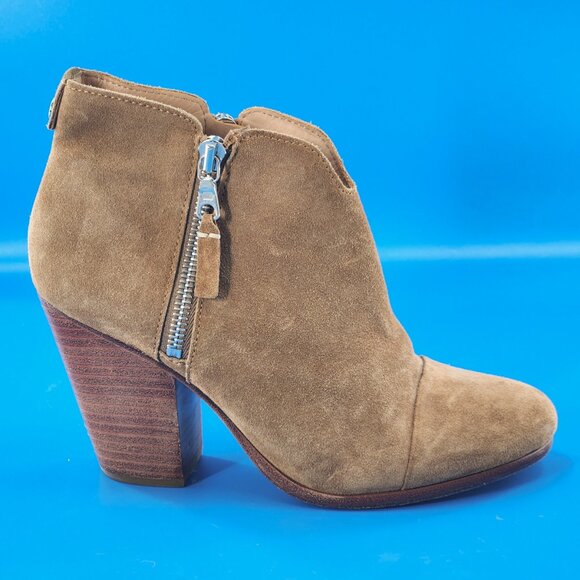 RAG & BONE Margot Tan Suede High Block Heel Ankle Bootie Double Zip - Picture 4 of 10